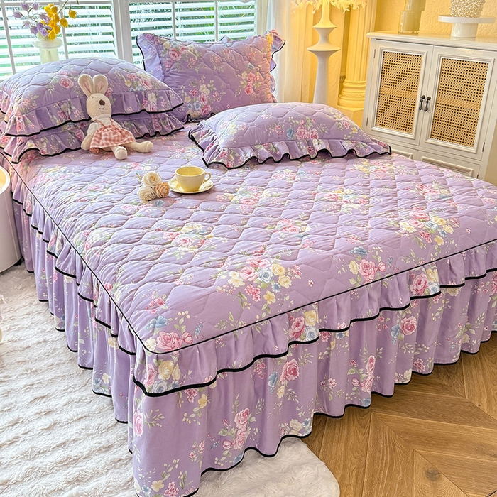 91家纺网 家纺一手货源 找家纺 优家居 2025新品水洗棉全夹棉床裙四件套韩版糯糯棉水洗皱皱纱床罩花边被套枕套直播爆款 秘园絮语