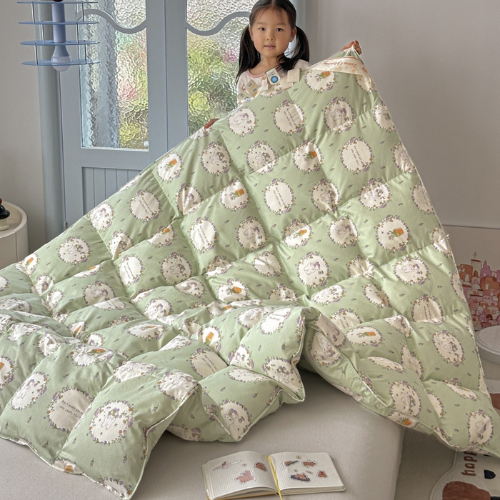 91家纺网 家纺一手货源 找家纺 暖羽屋羽绒馆  2025新款儿童95白鹅绒被1.5米学生纯棉羽绒被子 鹅绒被芯婴幼儿加厚春秋被羽绒冬被 青青小兔