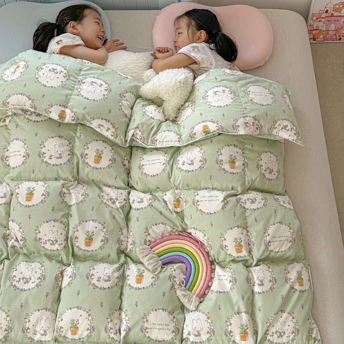 91家纺网 家纺一手货源 找家纺 暖羽屋羽绒馆  2025新款儿童95白鹅绒被1.5米学生纯棉羽绒被子 鹅绒被芯婴幼儿加厚春秋被羽绒冬被 青青小兔