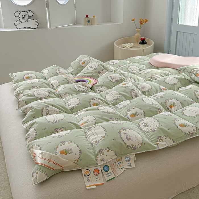 91家纺网 家纺一手货源 找家纺 暖羽屋羽绒馆  2025新款儿童95白鹅绒被1.5米学生纯棉羽绒被子 鹅绒被芯婴幼儿加厚春秋被羽绒冬被 青青小兔