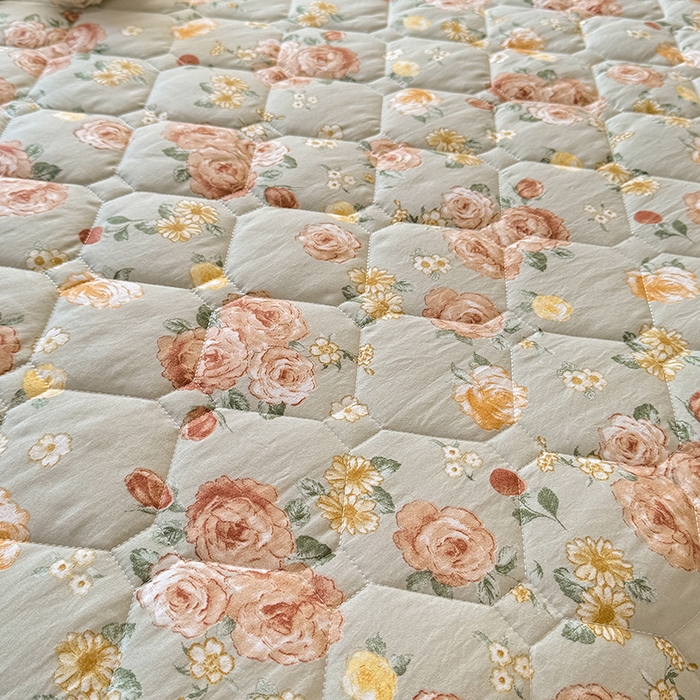 91家纺网 家纺一手货源 找家纺 优家居 2025新品水洗棉全夹棉床裙四件套韩版糯糯棉水洗皱皱纱床罩花边被套枕套直播爆款 花花田园