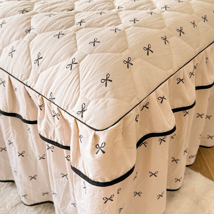 91家纺网 家纺一手货源 找家纺 优家居 2025新品水洗棉全夹棉床裙四件套韩版糯糯棉水洗皱皱纱床罩花边被套枕套直播爆款 爱心蝴蝶结