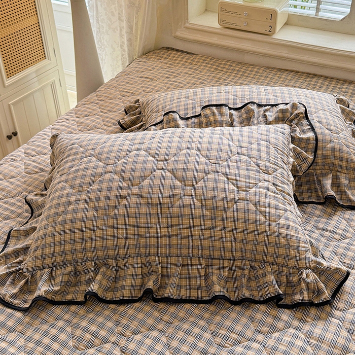 91家纺网 家纺一手货源 找家纺 优家居 2025新品水洗棉全夹棉床裙四件套韩版糯糯棉水洗皱皱纱床罩花边被套枕套直播爆款 巴宝格-咖