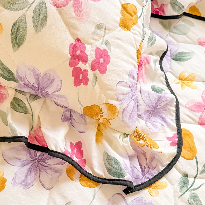 91家纺网 家纺一手货源 找家纺 优家居 2025新品水洗棉全夹棉床裙四件套韩版糯糯棉水洗皱皱纱床罩花边被套枕套直播爆款 繁花似锦