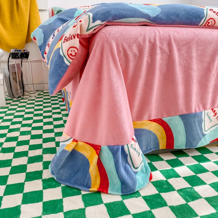 91家纺网 家纺一手货源 找家纺 西引力 2025新款亲肤舒适加厚牛奶绒印花四件套 彩虹梦