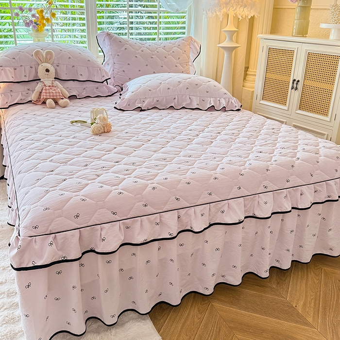 91家纺网 家纺一手货源 找家纺 优家居 2025新品水洗棉全夹棉床裙四件套韩版糯糯棉水洗皱皱纱床罩花边被套枕套直播爆款 粉雾结语