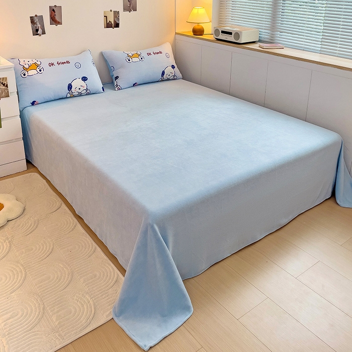 91家纺网 家纺一手货源 找家纺 西引力 2025新款亲肤舒适加厚牛奶绒印花四件套 调皮狗蓝