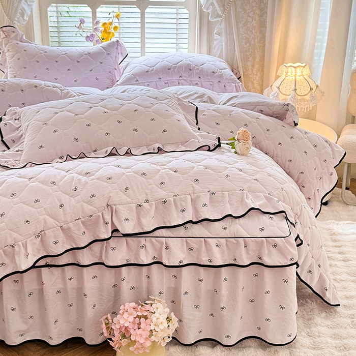 91家纺网 家纺一手货源 找家纺 优家居 2025新品水洗棉全夹棉床裙四件套韩版糯糯棉水洗皱皱纱床罩花边被套枕套直播爆款 粉雾结语