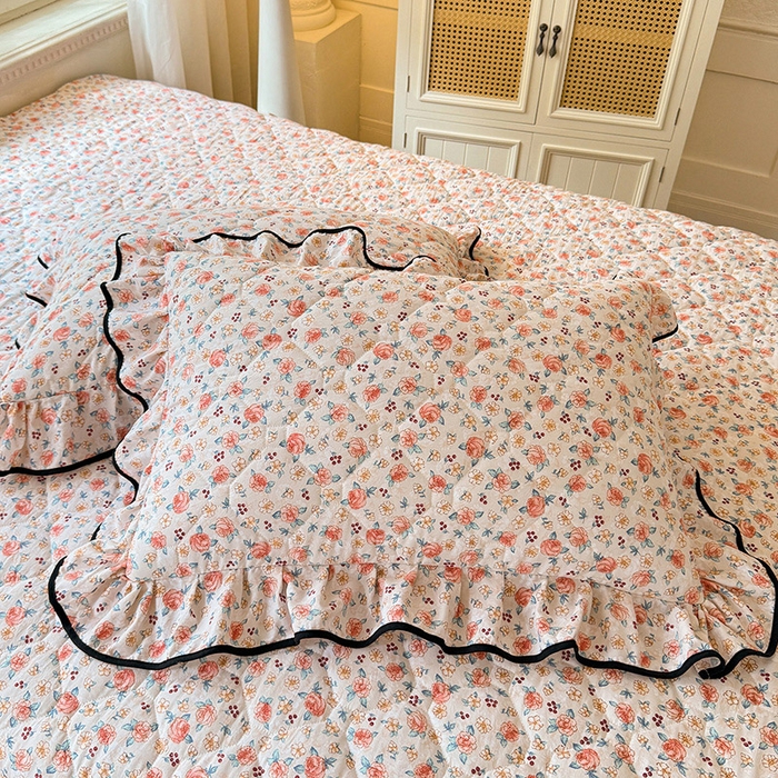 91家纺网 家纺一手货源 找家纺 优家居 2025新品水洗棉全夹棉床裙四件套韩版糯糯棉水洗皱皱纱床罩花边被套枕套直播爆款 陌上花开