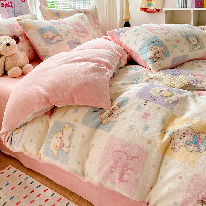 91家纺网 家纺一手货源 找家纺 西引力 2025新款亲肤舒适加厚牛奶绒印花四件套 动物乐园