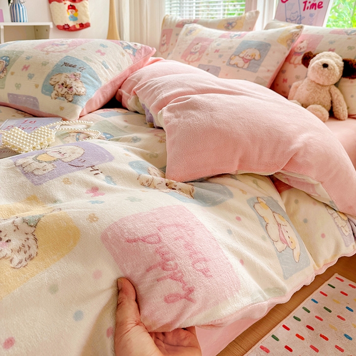 91家纺网 家纺一手货源 找家纺 西引力 2025新款亲肤舒适加厚牛奶绒印花四件套 动物乐园