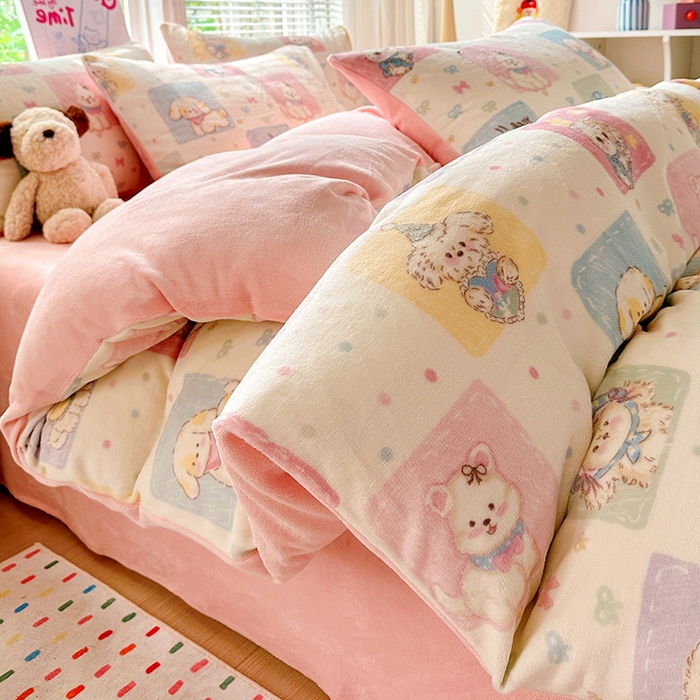 91家纺网 家纺一手货源 找家纺 西引力 2025新款亲肤舒适加厚牛奶绒印花四件套 动物乐园