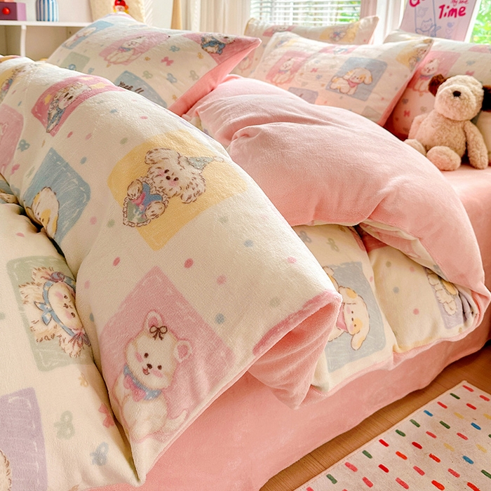 91家纺网 家纺一手货源 找家纺 西引力 2025新款亲肤舒适加厚牛奶绒印花四件套 动物乐园