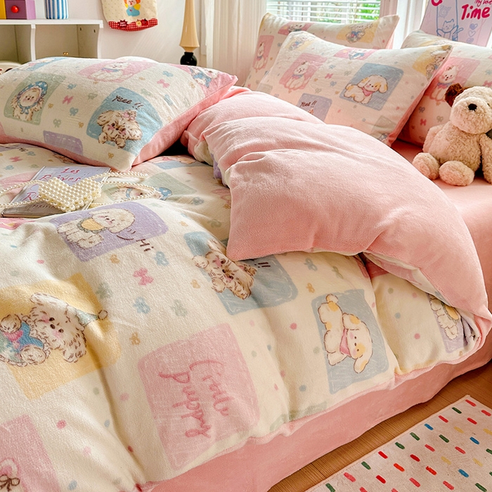 91家纺网 家纺一手货源 找家纺 西引力 2025新款亲肤舒适加厚牛奶绒印花四件套 动物乐园