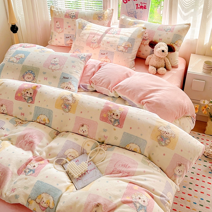 91家纺网 家纺一手货源 找家纺 西引力 2025新款亲肤舒适加厚牛奶绒印花四件套 动物乐园