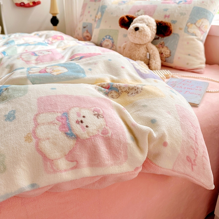 91家纺网 家纺一手货源 找家纺 西引力 2025新款亲肤舒适加厚牛奶绒印花四件套 动物乐园