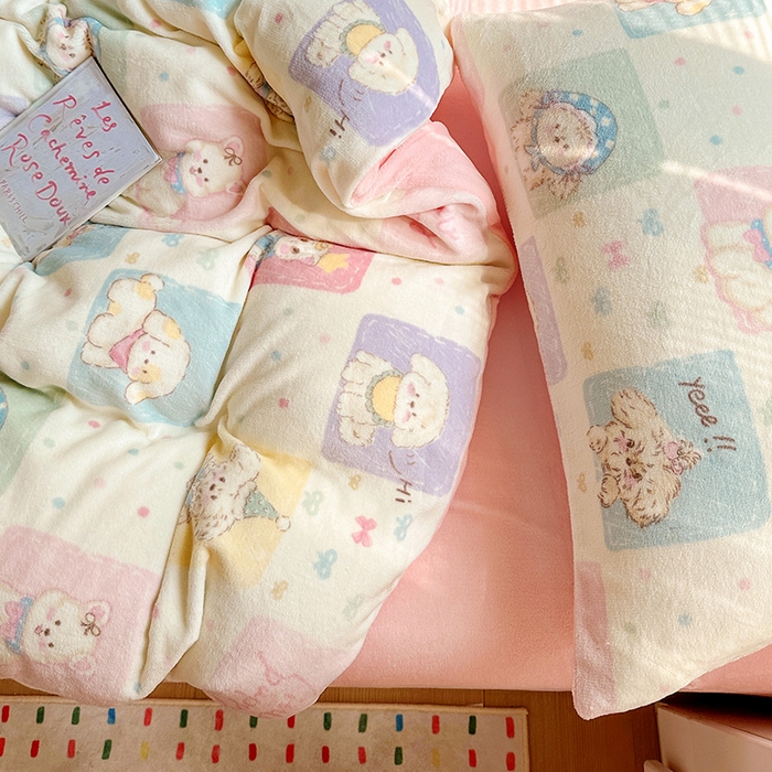 91家纺网 家纺一手货源 找家纺 西引力 2025新款亲肤舒适加厚牛奶绒印花四件套 动物乐园