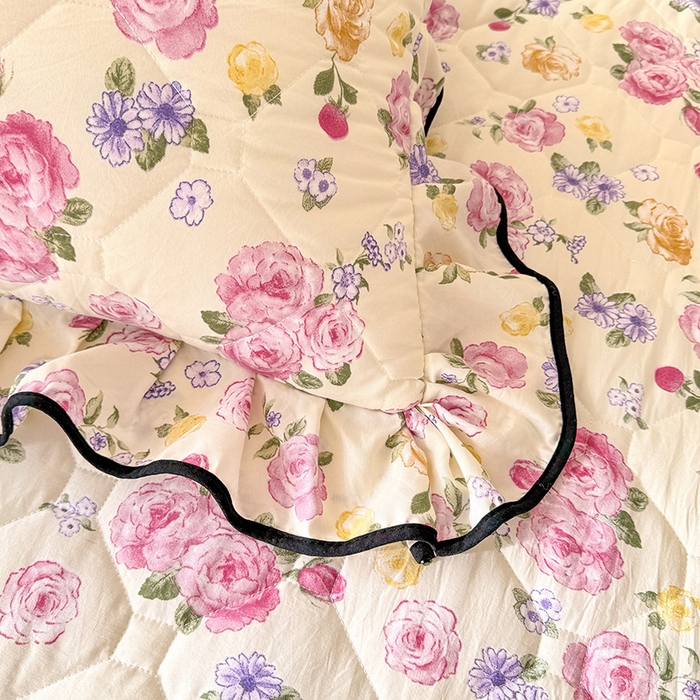 91家纺网 家纺一手货源 找家纺 优家居 2025新品水洗棉全夹棉床裙四件套韩版糯糯棉水洗皱皱纱床罩花边被套枕套直播爆款 紫雾花园