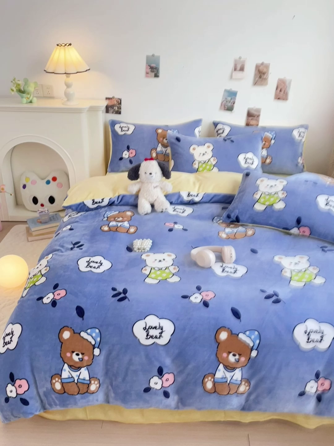 91家纺网 家纺一手货源 找家纺 西引力 2025新款亲肤舒适加厚牛奶绒印花四件套 花朵小熊