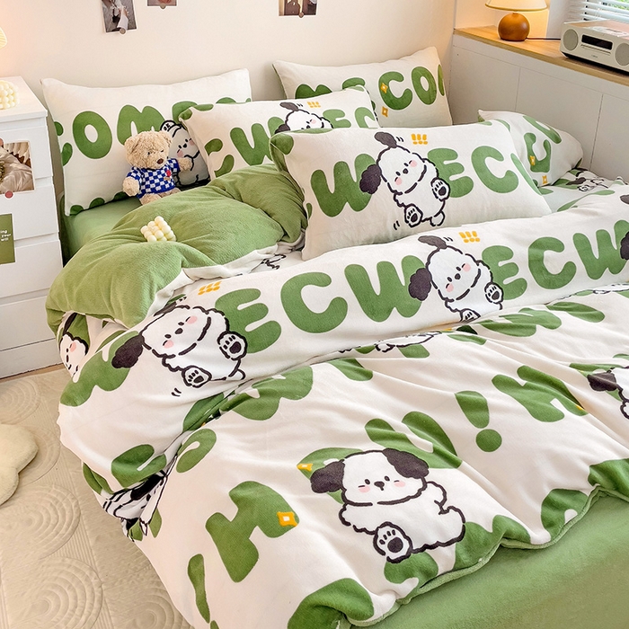 91家纺网 家纺一手货源 找家纺 西引力 2025新款亲肤舒适加厚牛奶绒印花四件套 欢乐萌宠