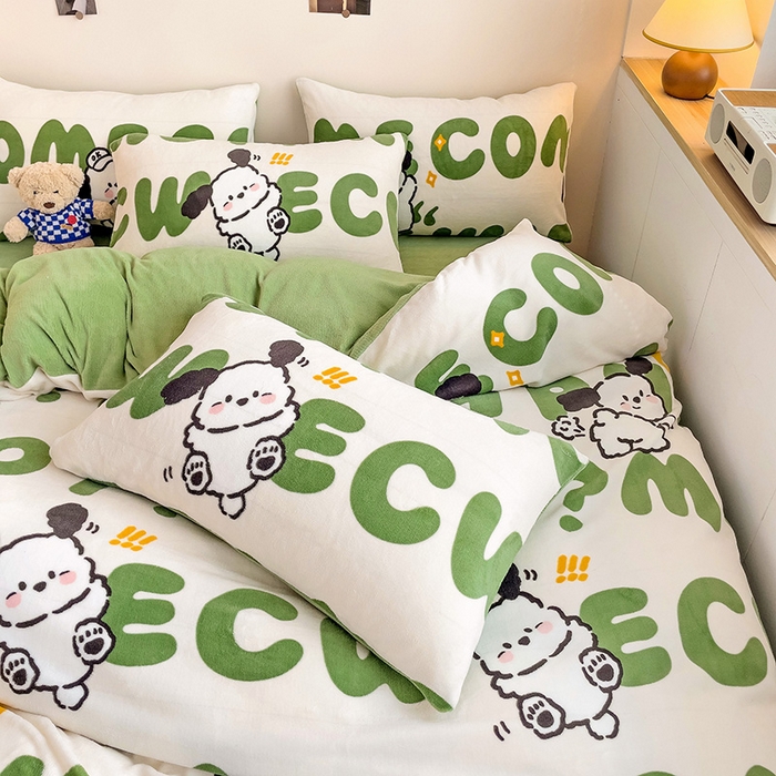 91家纺网 家纺一手货源 找家纺 西引力 2025新款亲肤舒适加厚牛奶绒印花四件套 欢乐萌宠