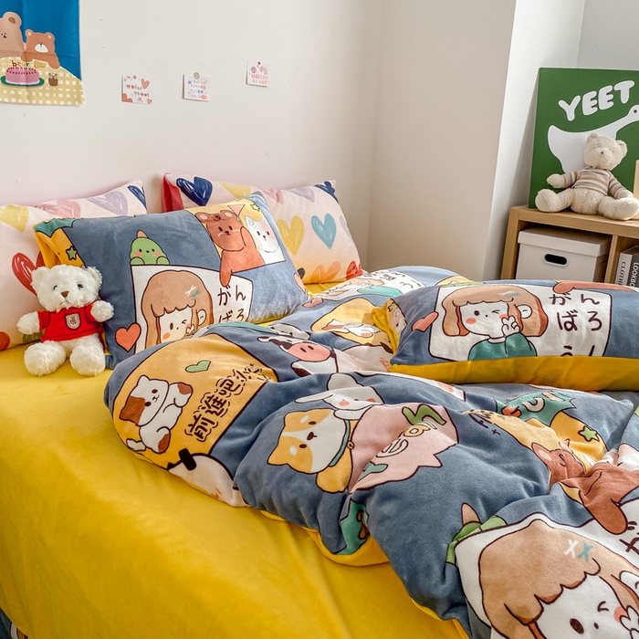 91家纺网 家纺一手货源 找家纺 西引力 2025新款亲肤舒适加厚牛奶绒印花四件套 加油少年