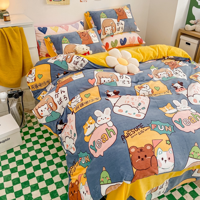 91家纺网 家纺一手货源 找家纺 西引力 2025新款亲肤舒适加厚牛奶绒印花四件套 加油少年