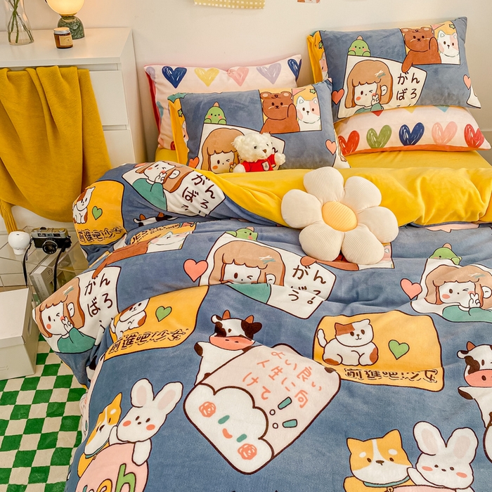 91家纺网 家纺一手货源 找家纺 西引力 2025新款亲肤舒适加厚牛奶绒印花四件套 加油少年