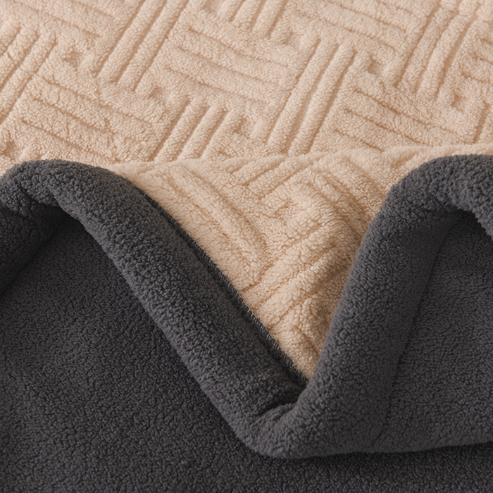 91家纺网 家纺一手货源 找家纺 印季家纺 2025秋冬新款三层夹棉立体舒棉绒毛毯毯子多功能盖毯 米白+灰