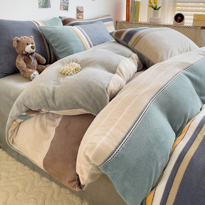 91家纺网 家纺一手货源 找家纺 西引力 2025新款亲肤舒适加厚牛奶绒印花四件套 莫兰迪