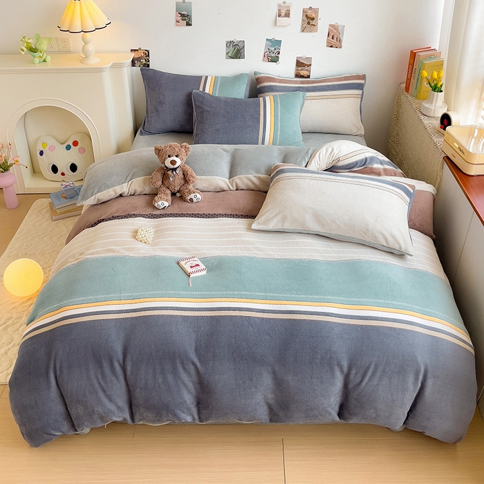 91家纺网 家纺一手货源 找家纺 西引力 2025新款亲肤舒适加厚牛奶绒印花四件套 莫兰迪