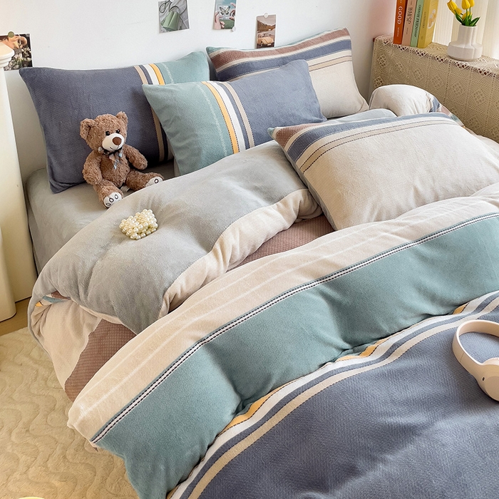 91家纺网 家纺一手货源 找家纺 西引力 2025新款亲肤舒适加厚牛奶绒印花四件套 莫兰迪