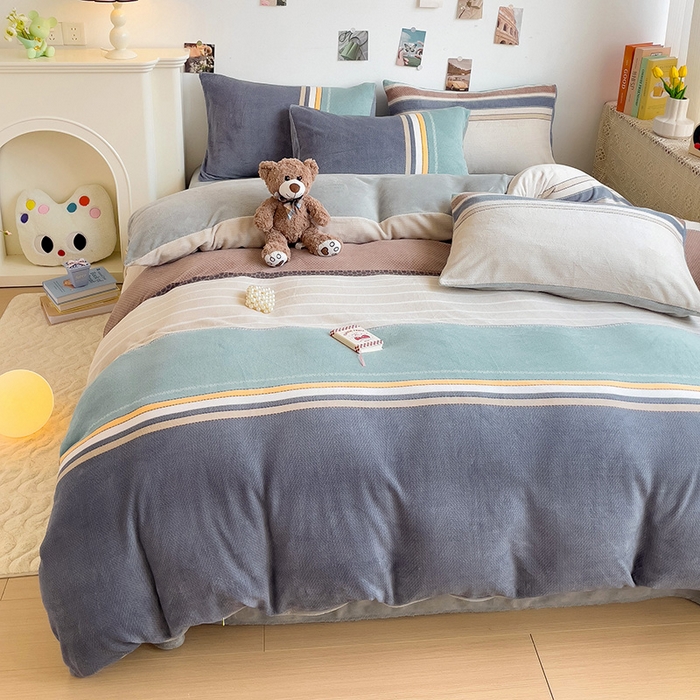 91家纺网 家纺一手货源 找家纺 西引力 2025新款亲肤舒适加厚牛奶绒印花四件套 莫兰迪