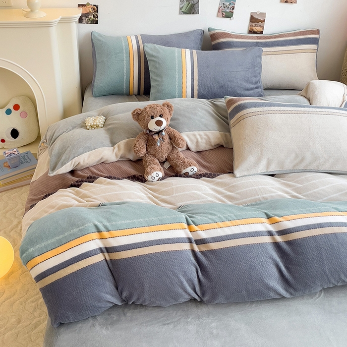 91家纺网 家纺一手货源 找家纺 西引力 2025新款亲肤舒适加厚牛奶绒印花四件套 莫兰迪