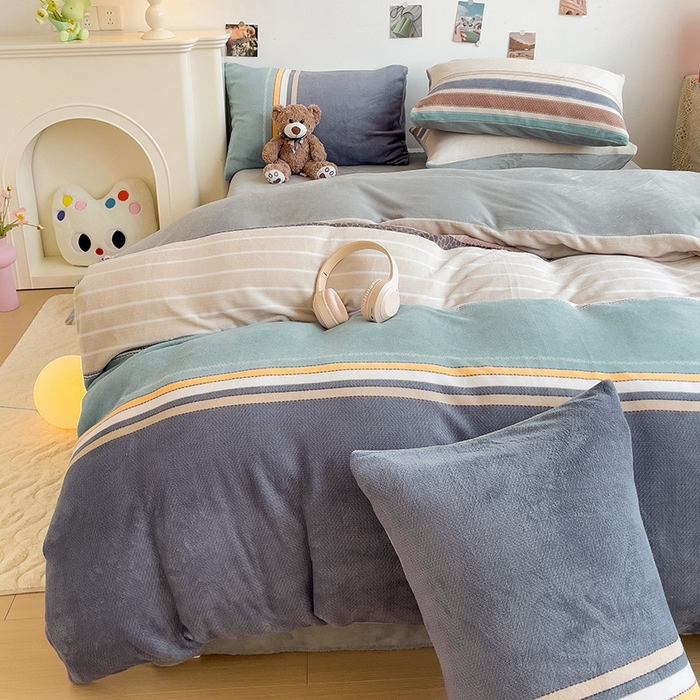 91家纺网 家纺一手货源 找家纺 西引力 2025新款亲肤舒适加厚牛奶绒印花四件套 莫兰迪