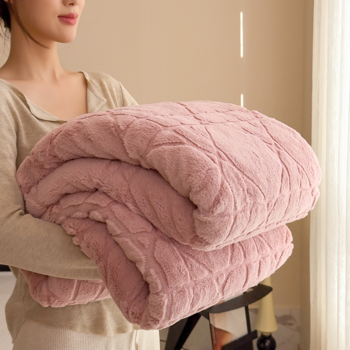 91家纺网 家纺一手货源 找家纺 印季家纺 2025新款双层提花兔毛绒毛毯毯子 提花兔毛绒-豆沙