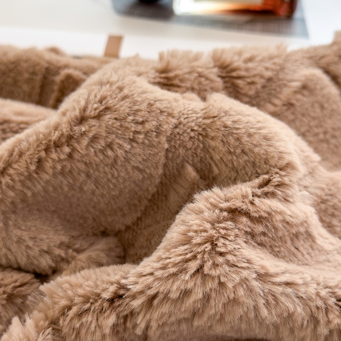 91家纺网 家纺一手货源 找家纺 印季家纺 2025新款双层提花兔毛绒毛毯毯子 提花兔毛绒-咖啡