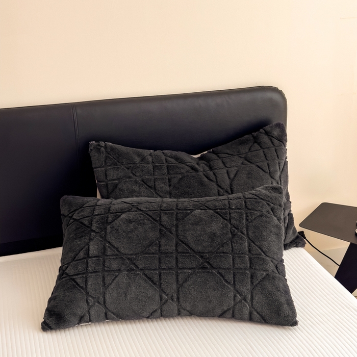 91家纺网 家纺一手货源 找家纺 印季家纺 2025新款双层提花兔毛绒毛毯毯子 提花兔毛绒-深灰