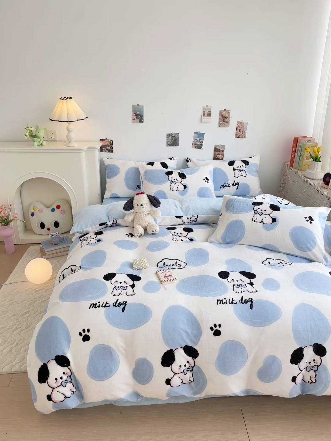 91家纺网 家纺一手货源 找家纺 西引力 2025新款亲肤舒适加厚牛奶绒印花四件套 牛奶狗