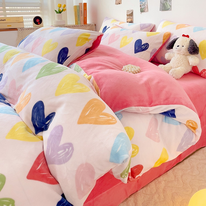 91家纺网 家纺一手货源 找家纺 西引力 2025新款亲肤舒适加厚牛奶绒印花四件套 如果爱