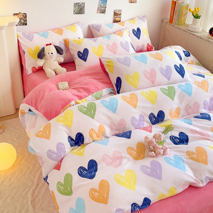 91家纺网 家纺一手货源 找家纺 西引力 2025新款亲肤舒适加厚牛奶绒印花四件套 如果爱