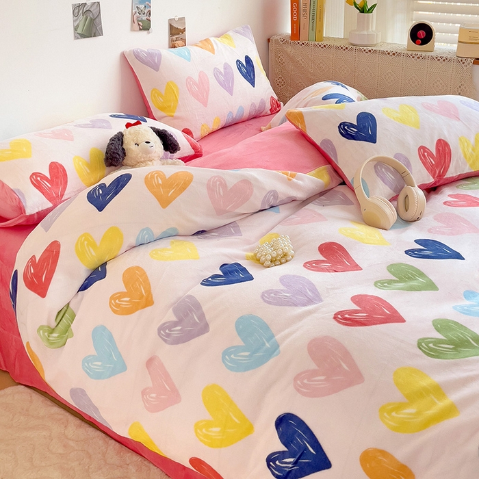 91家纺网 家纺一手货源 找家纺 西引力 2025新款亲肤舒适加厚牛奶绒印花四件套 如果爱