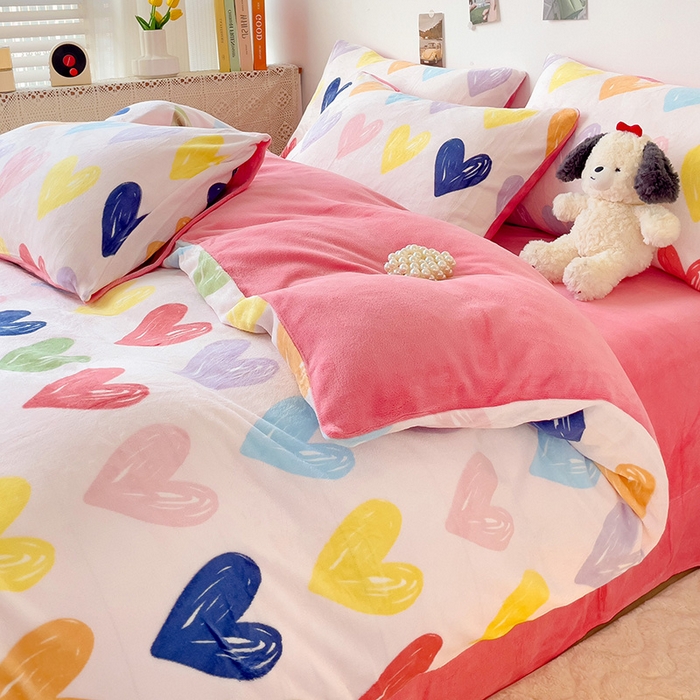 91家纺网 家纺一手货源 找家纺 西引力 2025新款亲肤舒适加厚牛奶绒印花四件套 如果爱