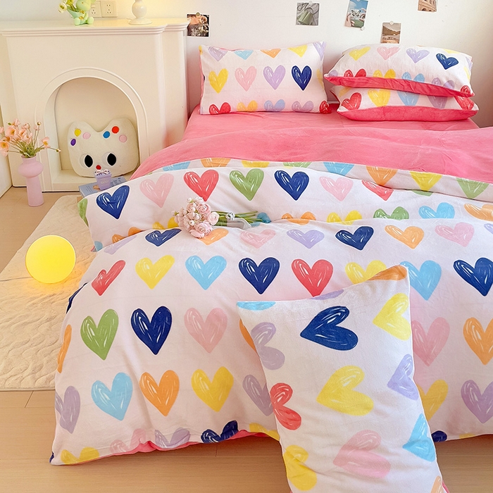 91家纺网 家纺一手货源 找家纺 西引力 2025新款亲肤舒适加厚牛奶绒印花四件套 如果爱