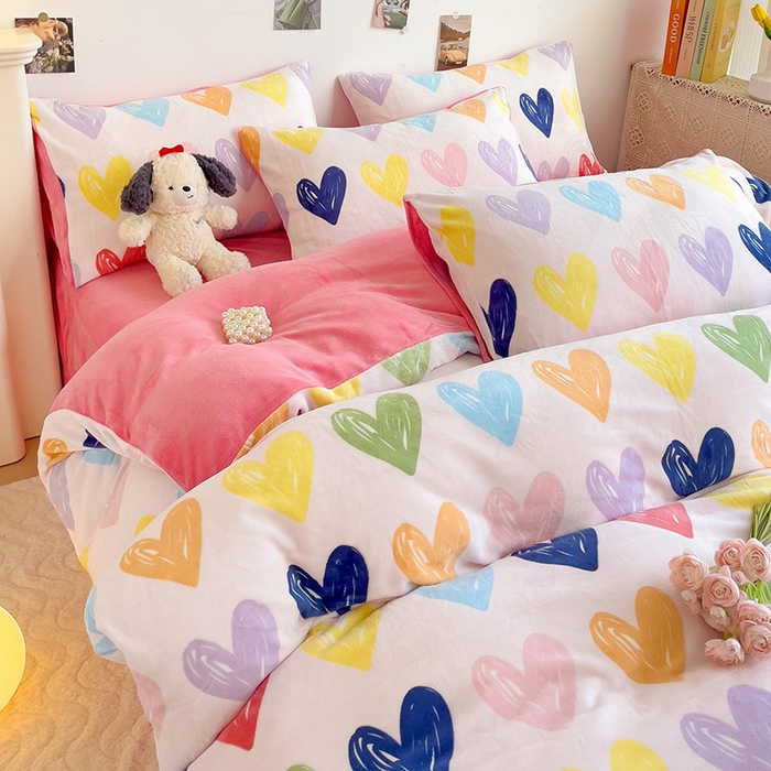 91家纺网 家纺一手货源 找家纺 西引力 2025新款亲肤舒适加厚牛奶绒印花四件套 如果爱