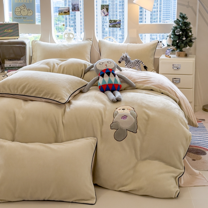 （总）印季家纺 2025新款大肚腩-海獭绒贴布绣四件套