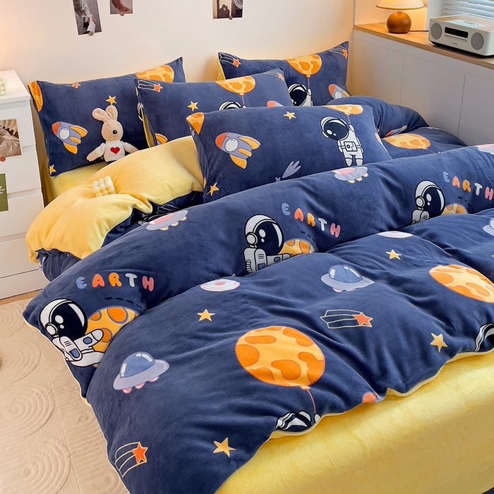 西引力 2025新款亲肤舒适加厚牛奶绒印花四件套 太空人