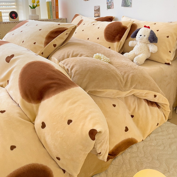 91家纺网 家纺一手货源 找家纺 西引力 2025新款亲肤舒适加厚牛奶绒印花四件套 心动