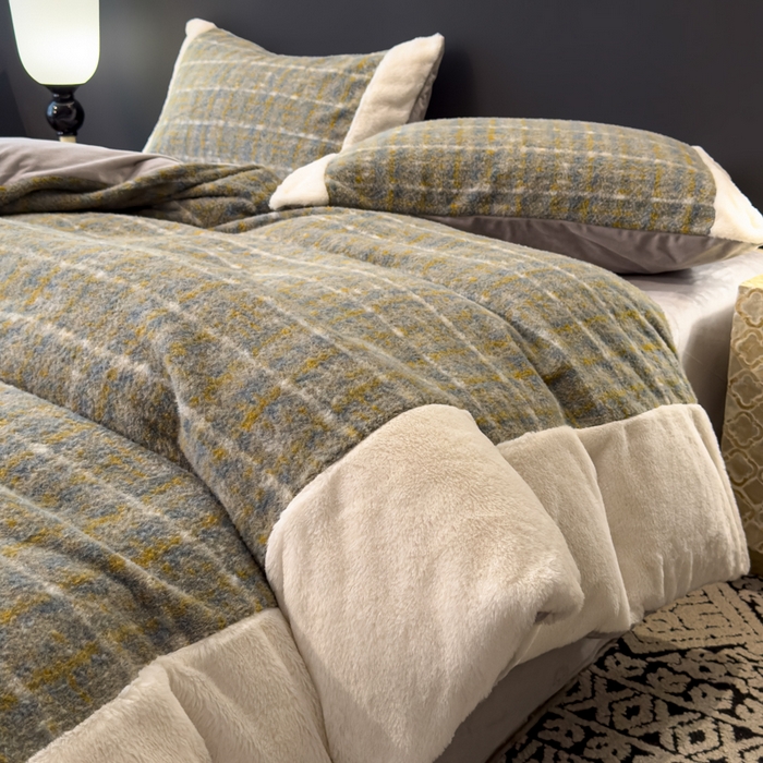 91家纺网 家纺一手货源 找家纺 印季家纺 2025新款羊呢绒兔毛大拼角四件套 拼角-五彩小格