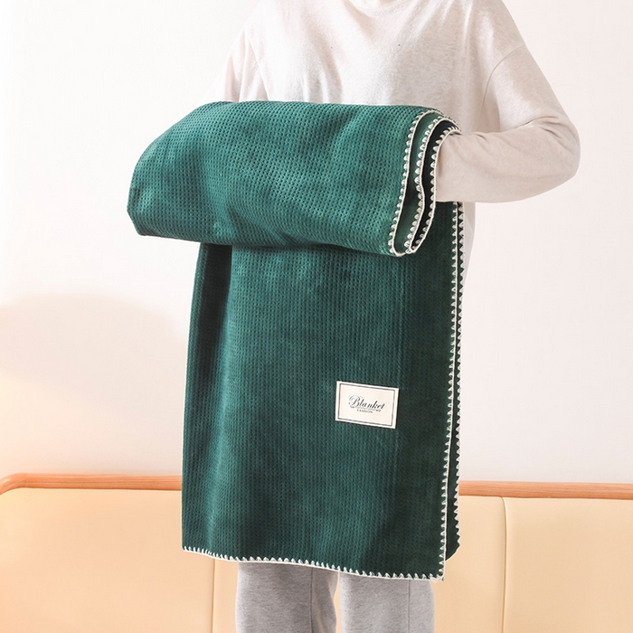91家纺网 家纺一手货源 找家纺 印季家纺 2025新款华夫格牛奶绒复合毛毯毯子 华夫格-湖绿